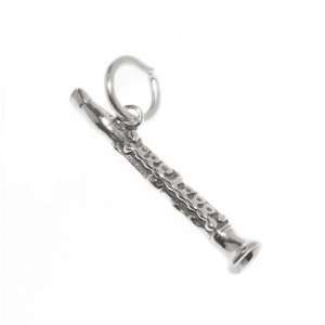  Sterling Silver Music Charm Detailed Clarinet 24mm (1 