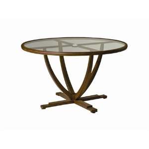   Round Glass Patio Dining Table with Umbrella Hole Olive Wood Patio