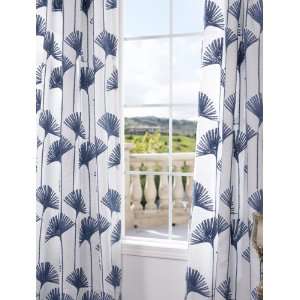   Leaf White Crewel Embroidered Faux Linen Curtains