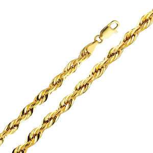   Solid Yellow Gold 5mm Diamond Cut Hollow Rope Chain 24 Inches  