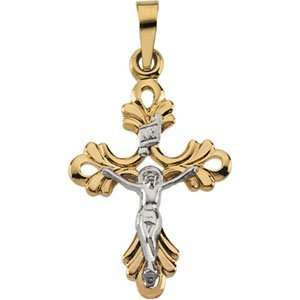   75 MM Two Tone Crucifix Pendant in 14K Yellow and White Gold, 100%