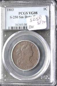 1803 1C LARGE CENT S 250 R4 NICE PCGS VG8.  