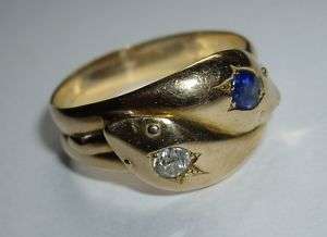 Victorian 18ct 18k Gold Diamond Sapphire Snake Ring  