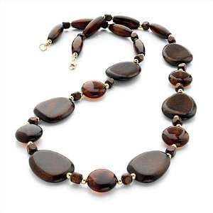   Resin Nugget Necklace (Brown Chocolate & Gold)   80cm Length Jewelry