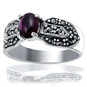   Silver Ring with Marcasite Stones and Amethyst CZ   Size 9 Jewelry