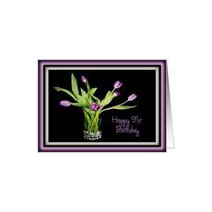  91st birthday tulip bouquet on black Card Toys & Games