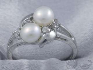 White 6.0mm 2 Pearl Ring Size 6, 7, 8 Silver setting  