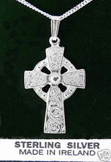 Sterling Silver Warrior Celtic Cross Necklace Pendant Mens Irish 
