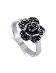   Diamond Cut Marcasite 3mm Wide Polished Finish Band Flower Ring Size 6