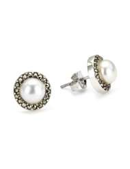 Judith Jack Marcasite and Freshwater Pearl Button Earrings