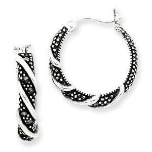  Sterling Silver Swirl Hoop Marcasite Earrings Jewelry