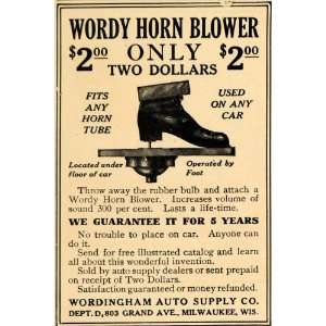  1910 Ad Wordingham Auto Supply Wordy Horn Blower Pedal 