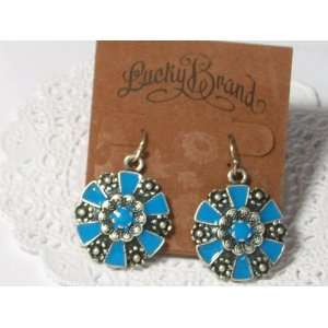 Lucky Brand Turquoise Enamel Indian Sunburst Dangle Earrings