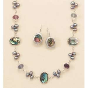 Abalone Shell/Cultured Pearl Sterling Silver Choker Necklace ONLY, 15 