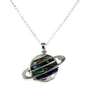 Wild Pearle Genuine Abalone Shell Saturn Charm Necklace ~ Comes Gift 