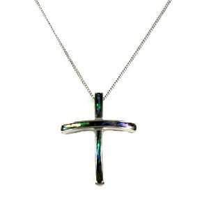 Wild Pearle Genuine Abalone Shell Modern Crossl Charm Necklace ~ Comes 