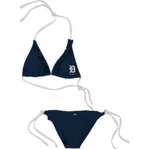  Detroit Tigers Womens Navy Ruffled String Bikini