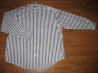   ROUNDTREE L/S Gray Striped Silky Finish Oxford Shirt $55 ~ NWT XLT