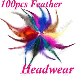 12 Colors Bright Grizzly Hair Feather Extensions(100pcs) + 10 Clasp 