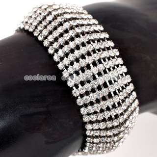 1x Clear Crystal Rhinestone Bracelet Bangle 6L Cuff Wristband Fashion 