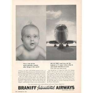  1962 Braniff Airways 707 727 Super Jet Cute Baby Print Ad 