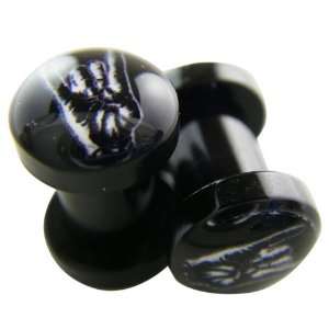   Rock On Symbol Ear Plugs   Black Design Acrylic Ear Gauges (4 Gauge