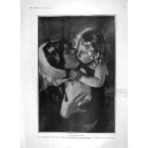  1906 MOTHERS KISS LITTLE GIRL ENGADINE SILVAPLANA LAKE 