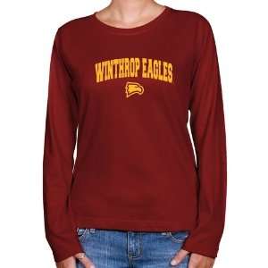 Winthrop Eagles Ladies Cardinal Logo Arch Long Sleeve Classic Fit T 