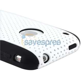HYBRID BLACK Gel SOFT / White Mesh Hard Case+Privacy Guard For iPhone 