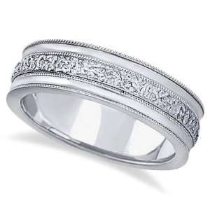  Carved Mens Wedding Ring Diamond Cut Band in Palladium (7 