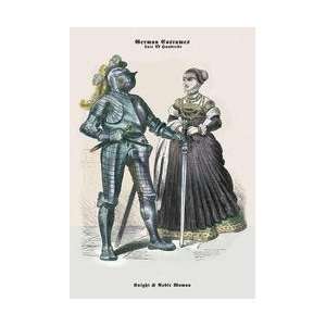  German Costumes Knight with Sword and Noble Woman 12x18 