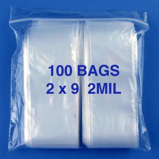 Case of 1000 2mil Clear 2x9 Zip Lock 2 x 9 Ziplock Bags  