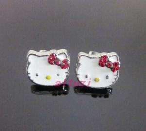 Hello Kitty red bow crystal white earring earbob xmas gift E31  