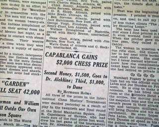 JOSE CAPABLANCA Cuban Chess Player Win 1927 Newspaper *  