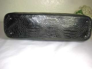 Cour Carre Croc Stamped Black Leather Alma Satchel Shoulder Bag Tote 