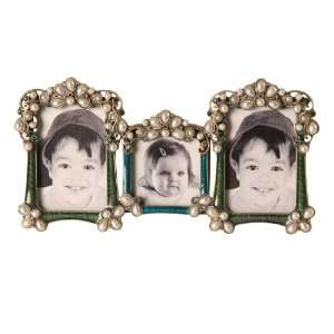 Wilco Imports Pewter Three Photo Frame Green, Blue and Green, Trimmed 