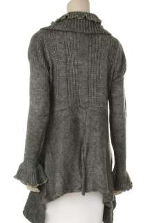 KAREN T DESIGN Gray Acrylic Long Wool Ruffle Sweater Coat Jacket 