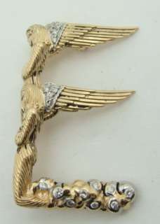 Designer ERTE 14K Yellow Gold Diamond Pin Pendant  