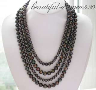 4row 22 11mm black round freshwater pearl necklace mab  