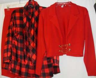 ST. JOHN FOR SAKS FIFTH AVE. RED 3 PIECE SKIRT/TOP/JACKET SET SZ 6 
