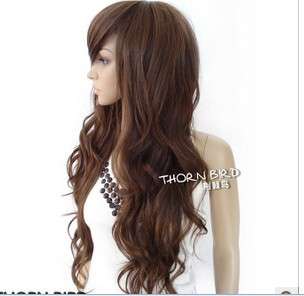 Curly Stylish Women Long Wavy Brown Party Hair wig B04  