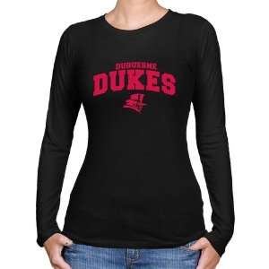  Duquesne Dukes Ladies Black Logo Arch Long Sleeve Slim Fit 