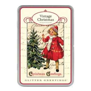  Cavallini Vintage Christmas Glitter Greetings, 12 Assorted 