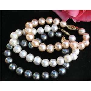  Wholesale 3 Pieces 10mm White Pink Black Freshwater Pearl 