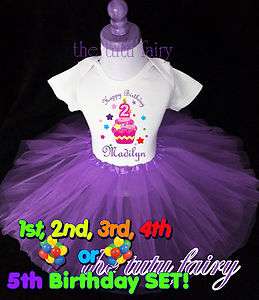   Cupcake & purple tutu set outfit 2nd 3rd 4th 5th 2t 3t 4t name age