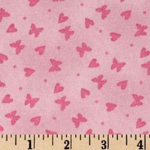 43 Wide Good Vibrations Hearts and Butterflies Pink Fabric By The 