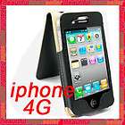 BLACK LEATHER FLIP CASE COVER FOR APPLE iPHONE 4G 4 4TH