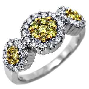    1.0ct Canary Round Flower Diamond Ring 14k White Gold Jewelry