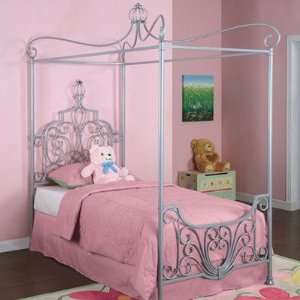  Princess Rebecca Twin Size Canopy Bed in Sparkle Silver 