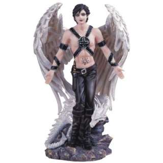   Male Angel Collectable Figurine With White Dragon And Tattoo  